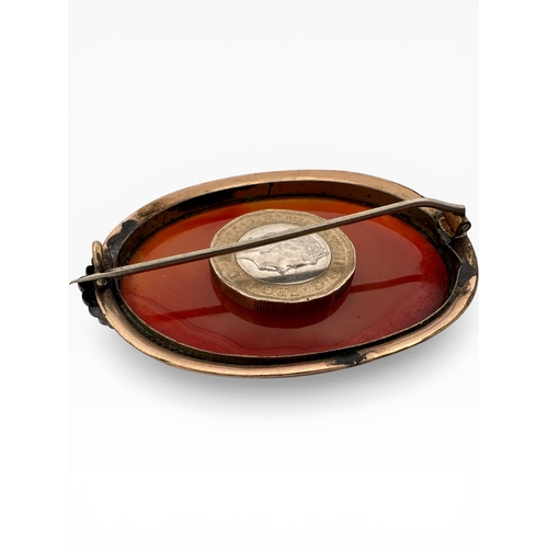 58 - Large Carnelian Agate Brooch in Yellow Metal Frame....
