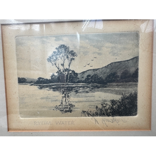634 - Two Vintage Engravings: Mason Hunter - Nearing The Shore, Coldingham alongside W. Rawlings - Rydal W... 