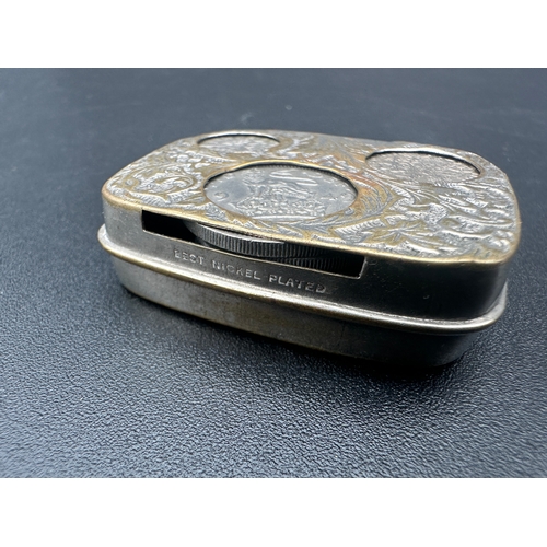 238 - Antique Spring Loaded Nickel Plated Coin Case with Vintage Coins