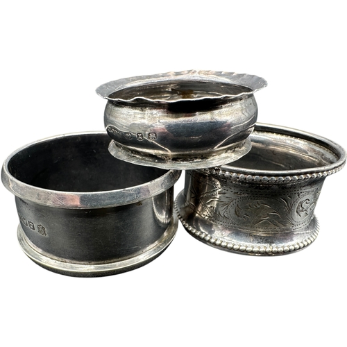 201 - Trio of Hallmarked Silver Napkin Rings. 34g