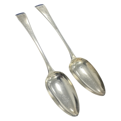 220 - Pair of Georgian Hallmarked Silver Serving Spoons. Lopndon 1809 by Sarah and John William Blake. 111... 