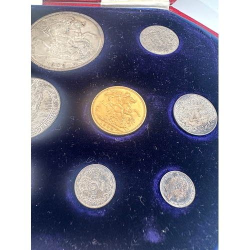 193 - 1902 Specimen Coins Set including Full Gold Sovereign, Half Gold Sovereign and Other Silver Coins.