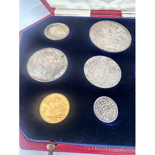 193 - 1902 Specimen Coins Set including Full Gold Sovereign, Half Gold Sovereign and Other Silver Coins.