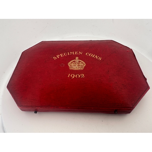 193 - 1902 Specimen Coins Set including Full Gold Sovereign, Half Gold Sovereign and Other Silver Coins.