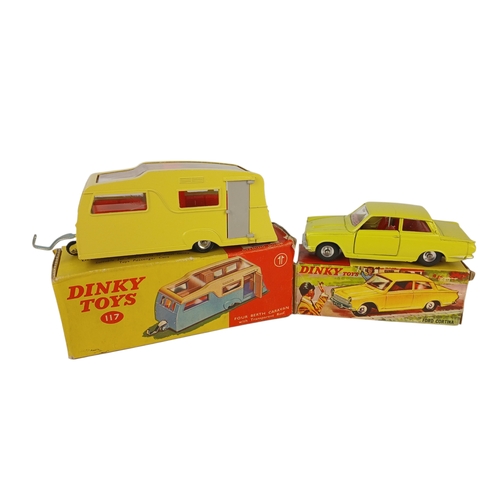 560 - Pair of Boxed Dinky Toys Diecast Models including 117 Four Berth Caravan in pale yellow w/ grey door... 