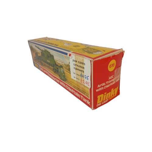 566 - Boxed Dinky Toys 616 AEC Artic Transporter with Chieftain Tank – netting and shells present