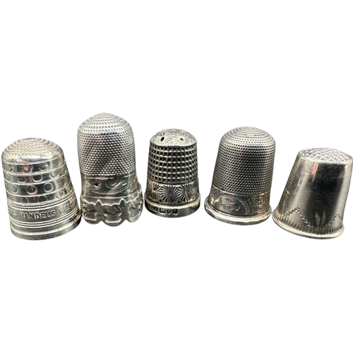 224 - Five Hallmarked Silver and White Metal Thimbles