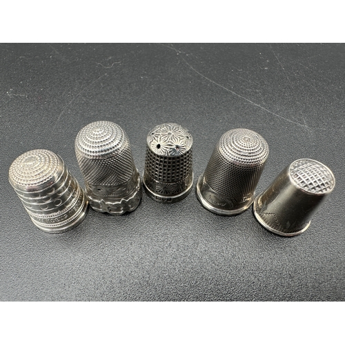 224 - Five Hallmarked Silver and White Metal Thimbles