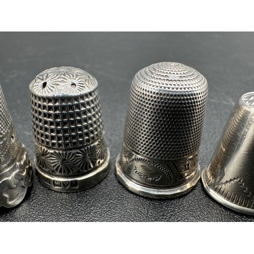 224 - Five Hallmarked Silver and White Metal Thimbles