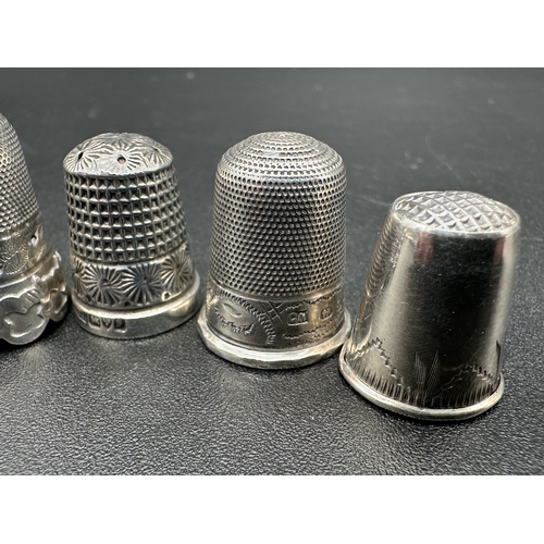 224 - Five Hallmarked Silver and White Metal Thimbles