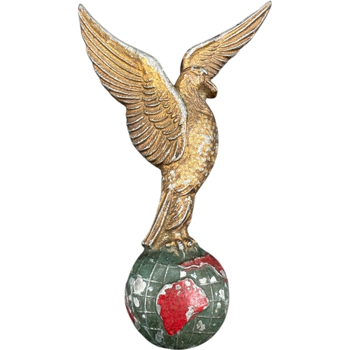 269 - Vintage Painted Metal Plaque of an Eagle Stood on the World. Makers Mark to Reverse