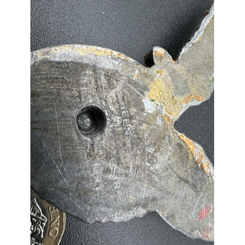 269 - Vintage Painted Metal Plaque of an Eagle Stood on the World. Makers Mark to Reverse