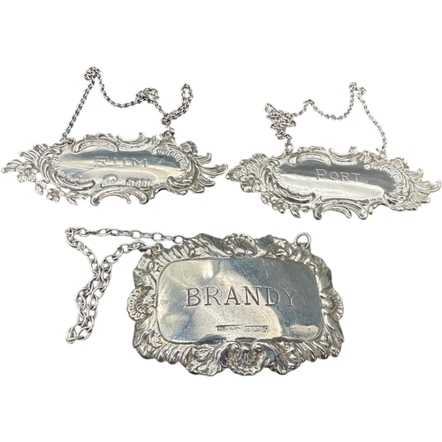 229 - Three Hallmarked Silver Decanter Labels. 24.26g