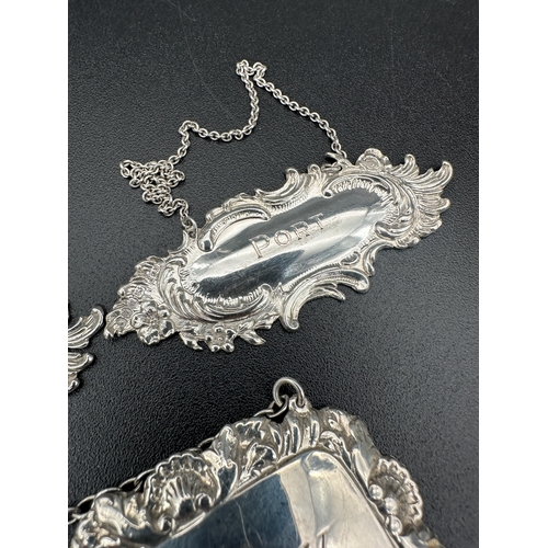 229 - Three Hallmarked Silver Decanter Labels. 24.26g