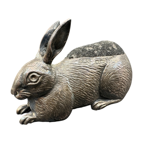 233 - Antique Hallmarked Silver Rabbit Pin Cushion. Birmingham 1909. by Cohen & Charles. Repair to one ear... 