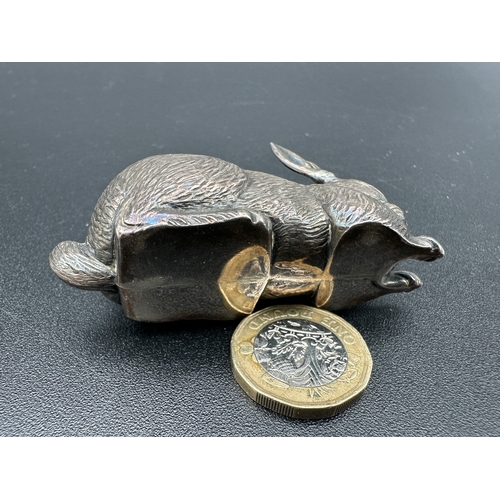 233 - Antique Hallmarked Silver Rabbit Pin Cushion. Birmingham 1909. by Cohen & Charles. Repair to one ear... 