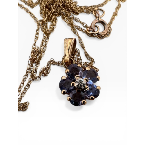 18 - Nine Carat Gold Necklace with Flower Gemstone Necklace. 0.93g...
