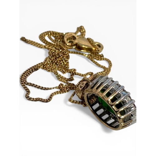 22 - Nine Carat Gold Necklace with Green Stone Pendant. 2.18g...