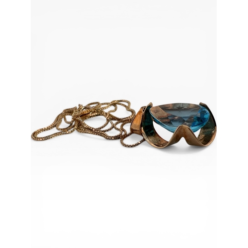 24 - Nine Carat Gold Necklace with Large Blue Stone Pendant. 5g...
