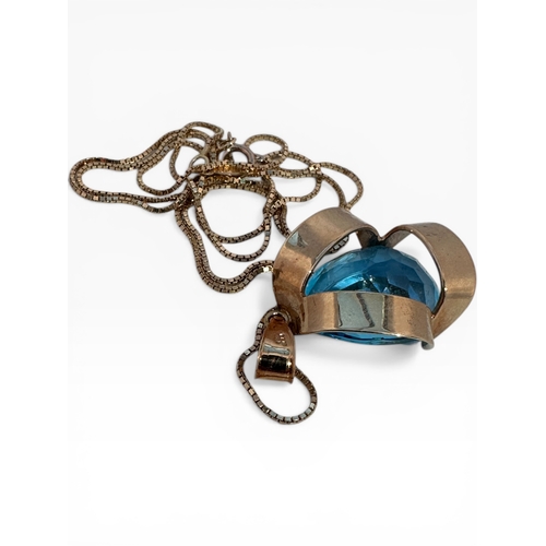24 - Nine Carat Gold Necklace with Large Blue Stone Pendant. 5g...