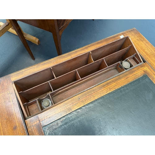 9 - Antique Continental Writing Table with Drawer and Sliding Top Reveal of Rising Ink Stand - 80 x 52 x...