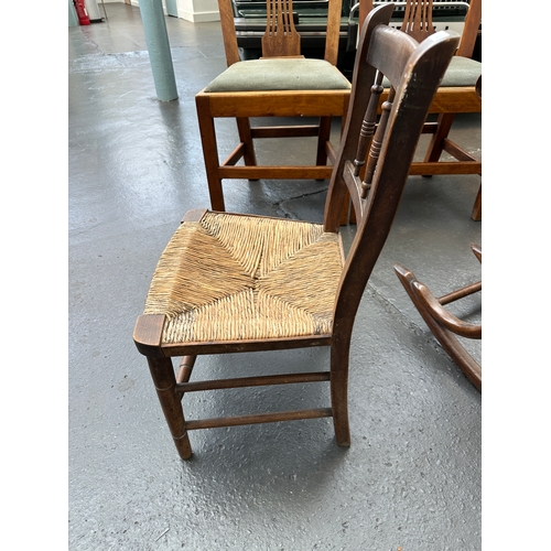 22 - Antique Childrens Rush Seated Chair With Spindle Back...