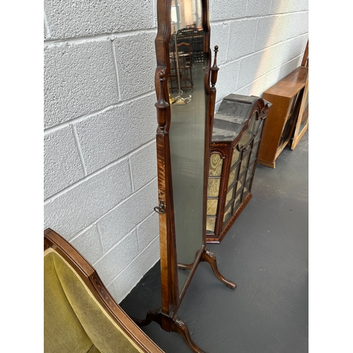 27 - Antique Cheval Mirror with Characterful Foxing...