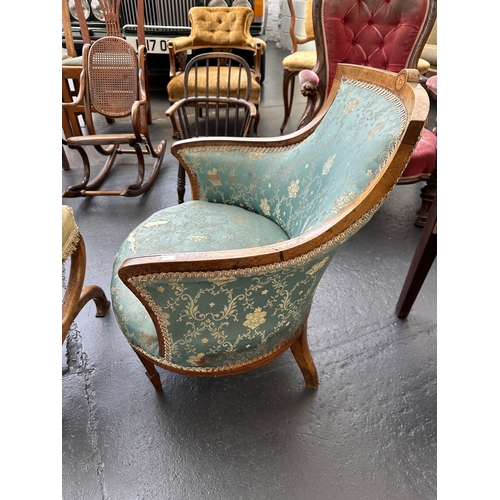 30 - Antique Continental Louis XVI Style Armchair with Marquetry Detail...