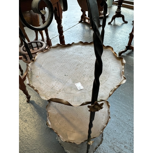 50 - Arts & Crafts Wrought Iron and Copper Three Tier Cake Stand with Relief Detail...
