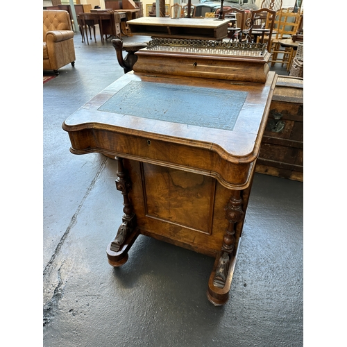 56 - Handsome Antique Burr Walnut Davenport With Raised Metal Gallery...