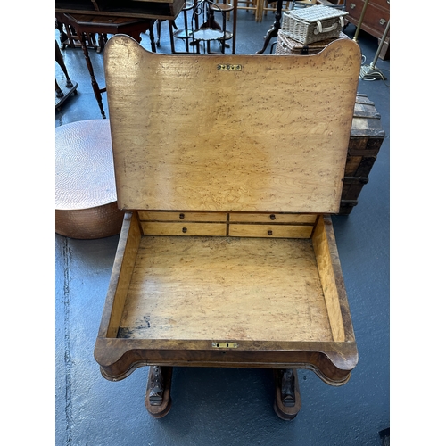 56 - Handsome Antique Burr Walnut Davenport With Raised Metal Gallery...