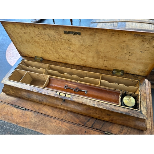 56 - Handsome Antique Burr Walnut Davenport With Raised Metal Gallery...