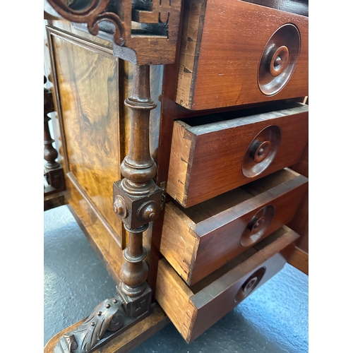 56 - Handsome Antique Burr Walnut Davenport With Raised Metal Gallery...