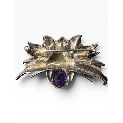 2 - Sterling Silver, Marcasite and Amethyst Brooch. 13.46g...