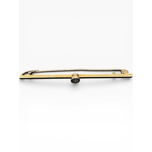 14 - Fifteen Carat Gold and Diamond Bar Brooch. 3g...