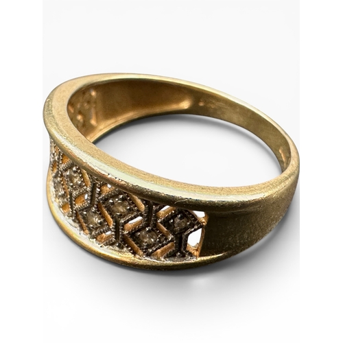 51 - Fourteen Carat Gold Ring set with Small Diamonds. Size P. 3.5g...