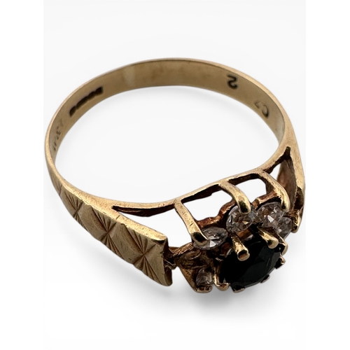 44 - Nine Carat Gold Ring set with Sapphire and Diamonds (one stone missing). Size J. 1.27g...