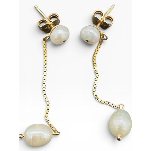 2 - Nine Carat Gold and Pearl Pendant Stud Earrings. 2.4g...