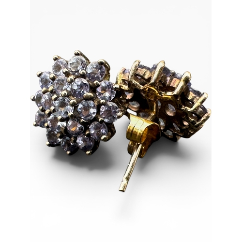 3 - Nine Carat Gold and Tanzanite Stud Earrings. 2.1g...