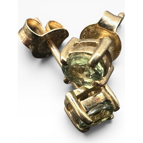 5 - Nine Carat Gold and Peridot Stud Earrings. 0.7g...