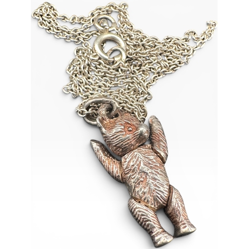 10 - Articulated Silver Teddy Bear Pendant on 18
