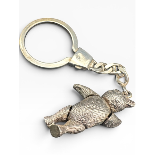 11 - Articulated Silver Teddy Bear Key Ring. Stamped 925. 19.2g...