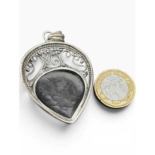 13 - Large Silver and Mother of Pearl Pendant Stamped 925. 13.5g...