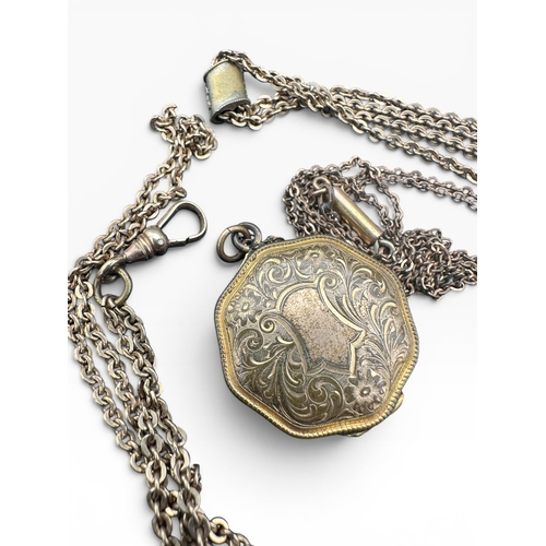 14 - Antique Rolled Gold Longaurd Chain with Slider and Rolled Gold Locket Necklace