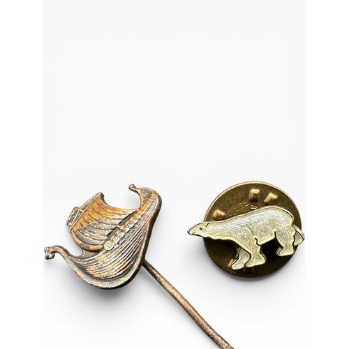 34 - Vintage Norwegian Silver and Enamel Polar Bear Pin Stamped 'Opro 925' and an Norwegian Silver Viking...
