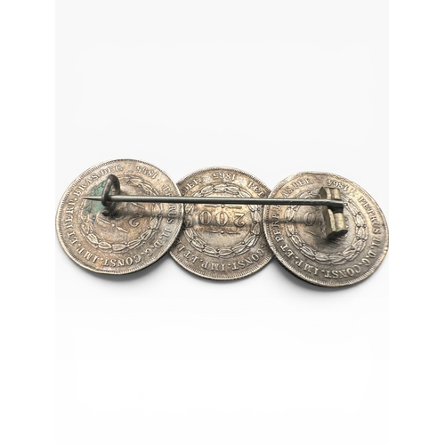 38 - BoRooch Fashoined From Three '200 Reis' Sliver Coins From Brazil 1865. 8.34g...