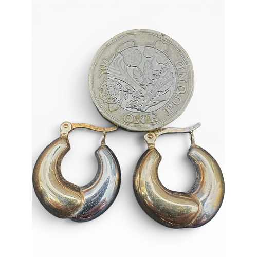 49 - Chunky Nine Carat Gold Hoop Earrings 2.89g...