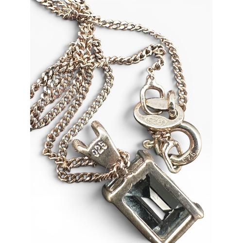 56 - 925 Silver Necklace with Blue Stone Pendant...