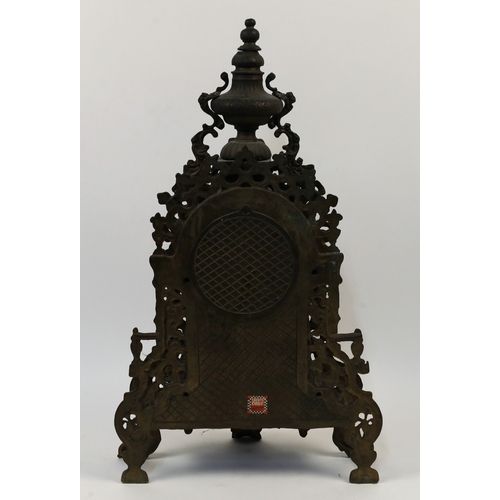 104 - A Franz Hermle & Sons Louis XIV style brass mantel clock, 20th century, the brass dial inset with en... 