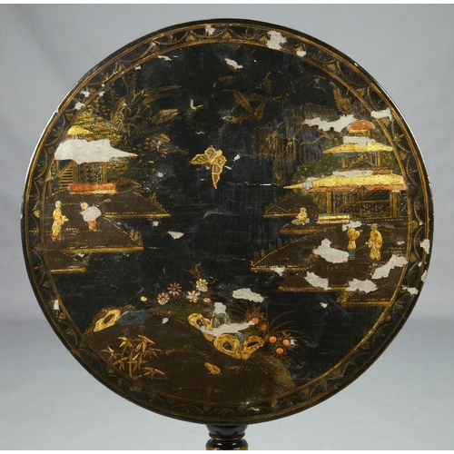 116 - A George III tripod table and later Japanned, last quarter 18th century and later, the circular tilt... 